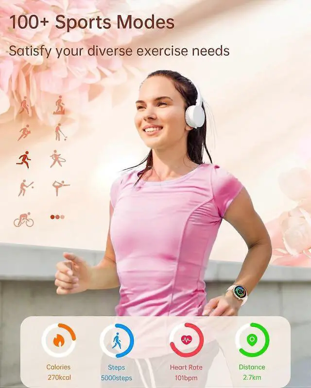 Alt view image 5 of 5 - Ecocleanpath Women's Smart Watch with AMOLED Display, Bluetooth Calls, 100+ Sports Modes, Heart Rate Monitor