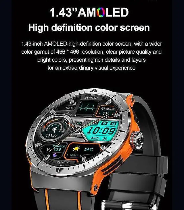 Alt view image 2 of 5 - Ecocleanpath Smartwatch with Bluetooth Calling, 1.43" AMOLED Screen, 100+ Sports Modes, Health Monitor (Orange)
