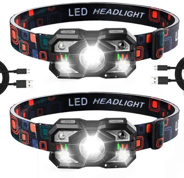 Main image of Ecocleanpath 2-Pack Rechargeable LED Headlamp, 1200 Lumen Waterproof Motion Sensor Headlight with White/Red Light