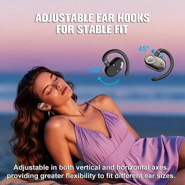 Alt view image 2 of 5 - Bluetooth 5.4 Open Ear Earbuds with Dual-Axis Adjustment, 5H Playback & IPX5 Waterproof (Black)