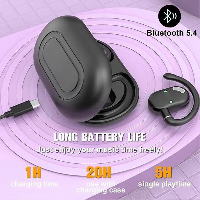 Alt view image 5 of 5 - Bluetooth 5.4 Open Ear Earbuds with Dual-Axis Adjustment, 5H Playback & IPX5 Waterproof (Black)