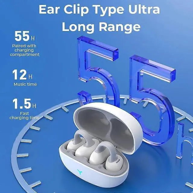 Alt view image 5 of 5 - Open Ear Clip Headphones Bluetooth 5.3 IPX5 Waterproof, 55H Playback for Meetings, Driving, Travel - Black/White