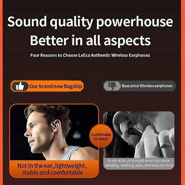 Alt view image 3 of 5 - Beige Earhook Bluetooth Headphones with LED Display, 90H Battery & Noise Cancelling Mic for Sports