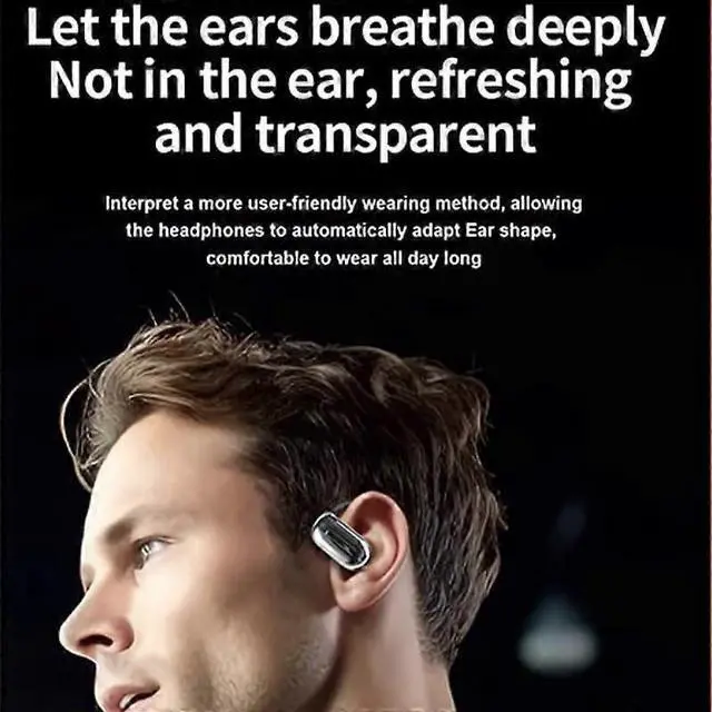 Alt view image 5 of 5 - Beige Earhook Bluetooth Headphones with LED Display, 90H Battery & Noise Cancelling Mic for Sports