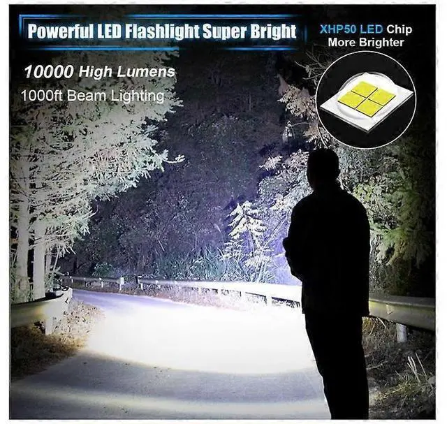 Alt view image 2 of 5 - Ecocleanpath Super Bright 10000 Lumen Tactical Flashlight, Rechargeable LED with 5 Modes & Zoom, IPX6 Waterproof (Black)