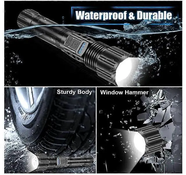 Alt view image 5 of 5 - Ecocleanpath Super Bright 10000 Lumen Tactical Flashlight, Rechargeable LED with 5 Modes & Zoom, IPX6 Waterproof (Black)