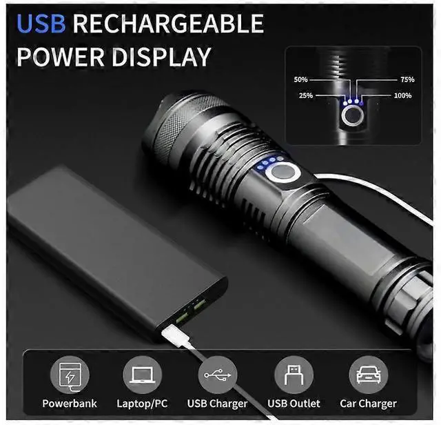 Alt view image 4 of 5 - Ecocleanpath 10000 Lumen Tactical Flashlight, 5-Mode Zoomable & Waterproof, Black for Hiking & Emergencies