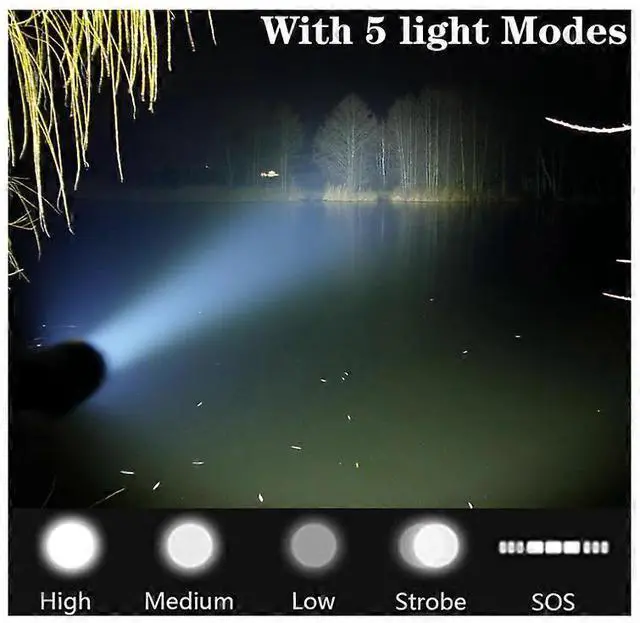 Alt view image 3 of 5 - Ecocleanpath 10000 Lumen Tactical Flashlight, 5-Mode Zoomable & Waterproof, Black for Hiking & Emergencies