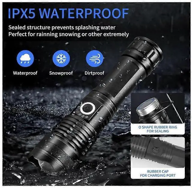 Alt view image 5 of 5 - Ecocleanpath 10000 Lumen Tactical Flashlight, 5-Mode Zoomable & Waterproof, Black for Hiking & Emergencies