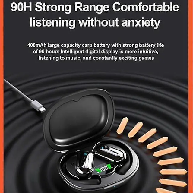 Alt view image 2 of 5 - Earhook Bluetooth Headphones with LED Display, 90H Battery, Noise Cancelling Mic for Sports Running Black