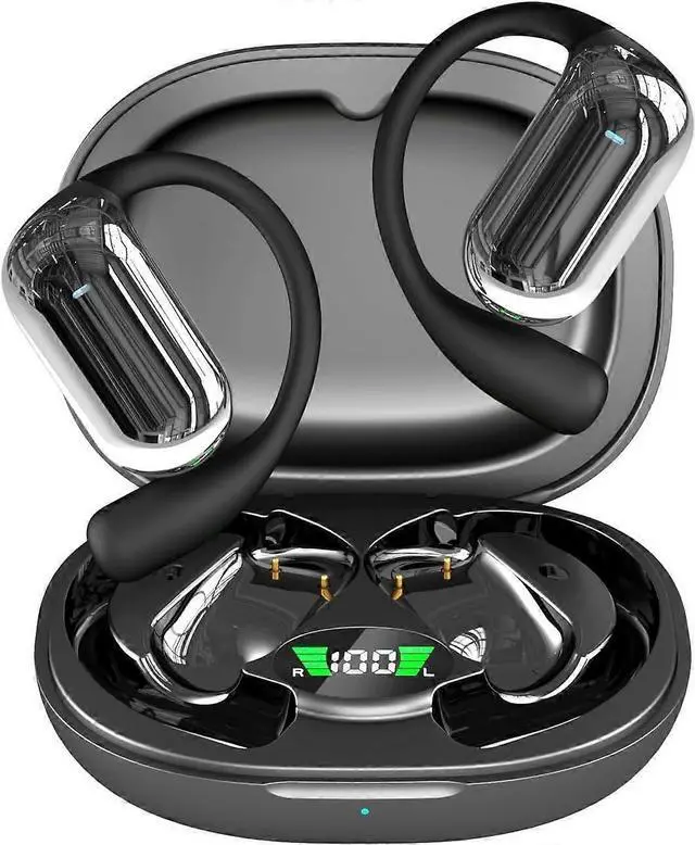 Main image of Earhook Bluetooth Headphones with LED Display, 90H Battery, Noise Cancelling Mic for Sports Running Black