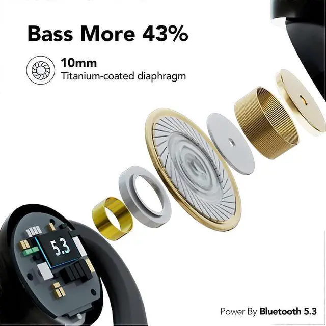 Alt view image 3 of 5 - Q25 Wireless Earbuds Bluetooth 5.3, IPX7 Waterproof, 120H Playback, Deep Bass for Sports Running (Black)