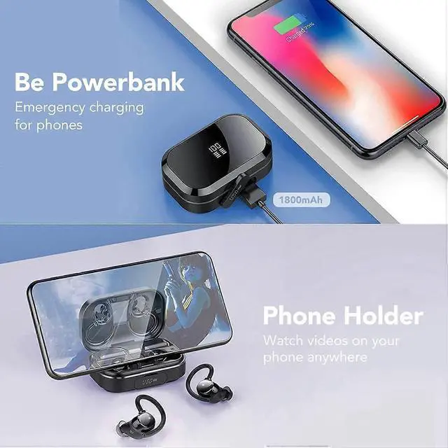 Alt view image 5 of 5 - Q25 Wireless Earbuds Bluetooth 5.3, IPX7 Waterproof, 120H Playback, Deep Bass for Sports Running (Black)