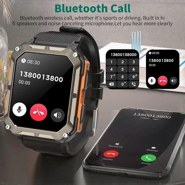 Alt view image 2 of 5 - Ecocleanpath Military Smart Watch for Men: 1.83" HD, 120 Sports Modes, IP68 Waterproof, 15-Day Battery