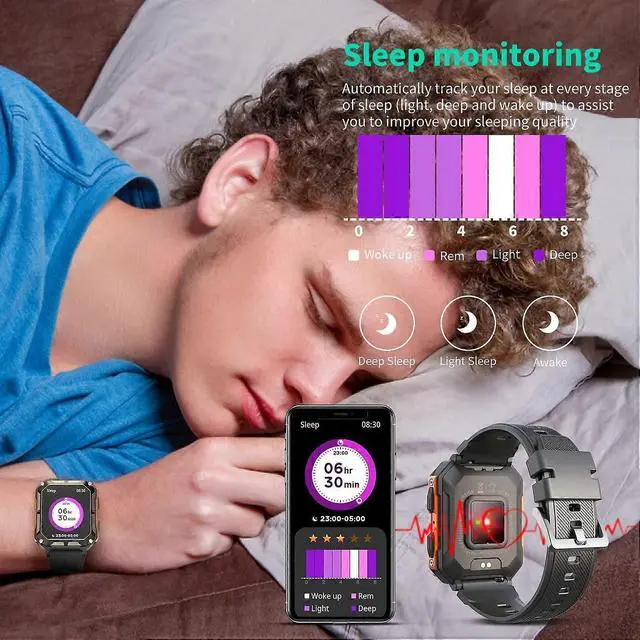 Alt view image 4 of 5 - Ecocleanpath Military Smart Watch for Men: 1.83" HD, 120 Sports Modes, IP68 Waterproof, 15-Day Battery