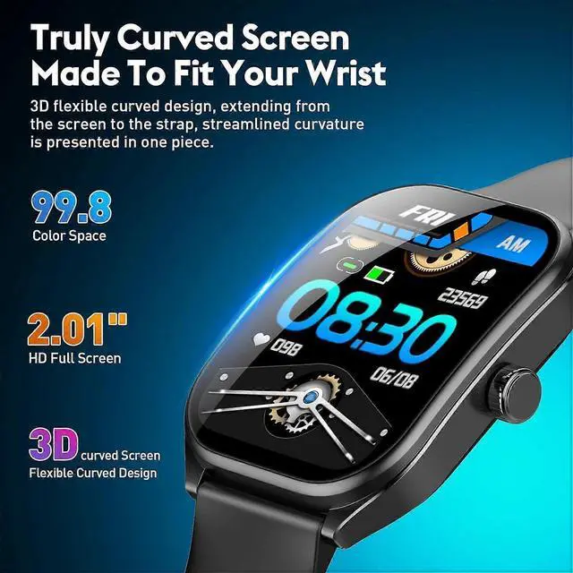 Alt view image 2 of 5 - Ecocleanpath Curve Smart Watch for Adults: 2.01" HD Screen, 120+ Sports Modes, IP68 Waterproof, Call & Health Tracker