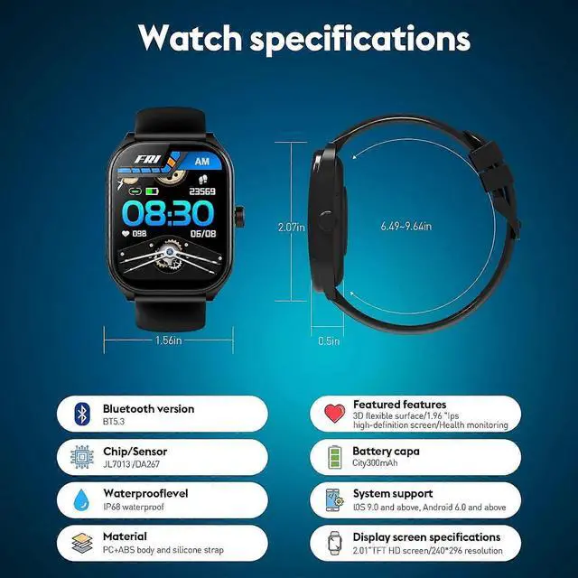 Alt view image 3 of 5 - Ecocleanpath Curve Smart Watch for Adults: 2.01" HD Screen, 120+ Sports Modes, IP68 Waterproof, Call & Health Tracker