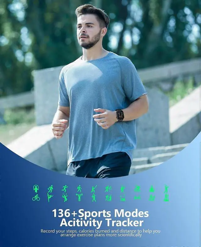 Alt view image 5 of 5 - Ecocleanpath Smart Watch with AMOLED Display, Blood Oxygen Monitor, 136 Sports Modes, IP68 Waterproof