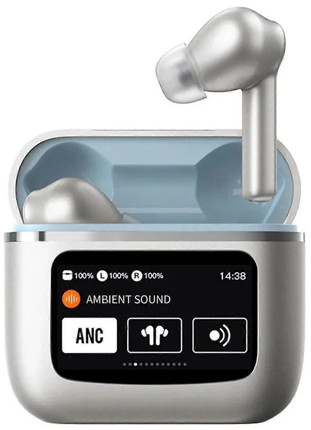 Main image of Bluetooth 5.3 Earbuds with LCD Touch Screen, ANC, 40H Playtime, IPX5 Waterproof (Silver)