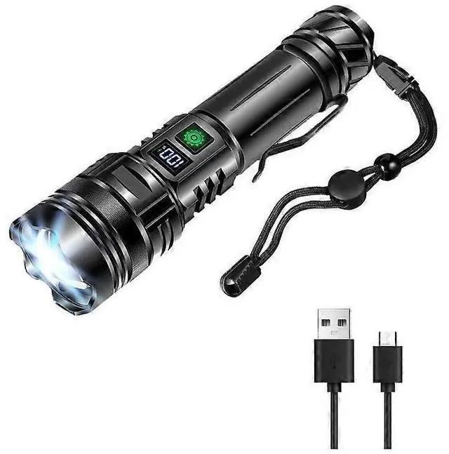 Main image of Ecocleanpath 10000 Lumen Rechargeable LED Torch, USB Tactical Flashlight, 5 Modes Zoomable, IP65 Waterproof (Black)
