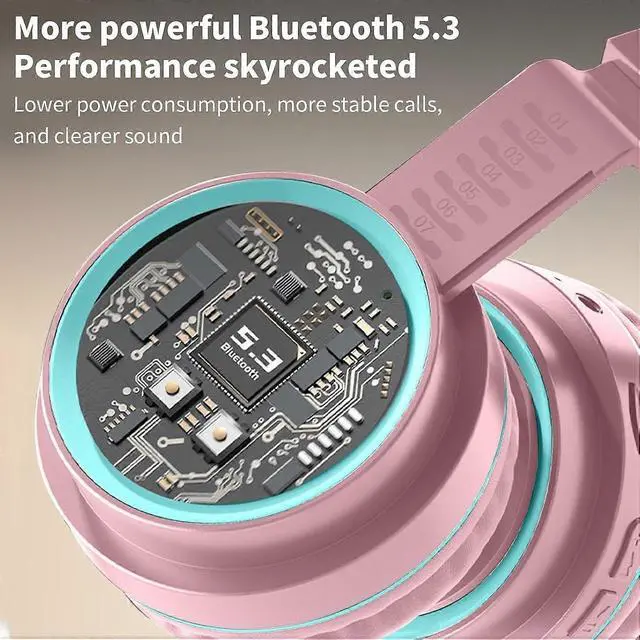 Alt view image 2 of 4 - Bluetooth 5.3 Wireless Headphones with Active Noise Cancelling, Hi-Fi Sound for Gaming & Work (Pink)