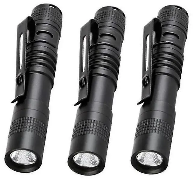 Main image of Ecocleanpath 900LM XPE-R3 Ultra Slim LED Pen Flashlight 3-Pack, Tactical Belt Clip Torch (Black)