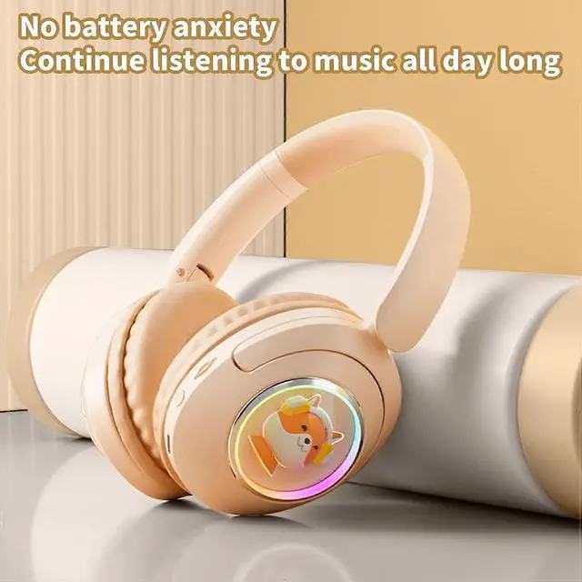 Alt view image 2 of 5 - Bluetooth 5.3 Headset with RGB Lighting & Active Noise Cancelling, HiFi Sound (Beige)