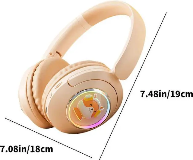 Alt view image 5 of 5 - Bluetooth 5.3 Headset with RGB Lighting & Active Noise Cancelling, HiFi Sound (Beige)