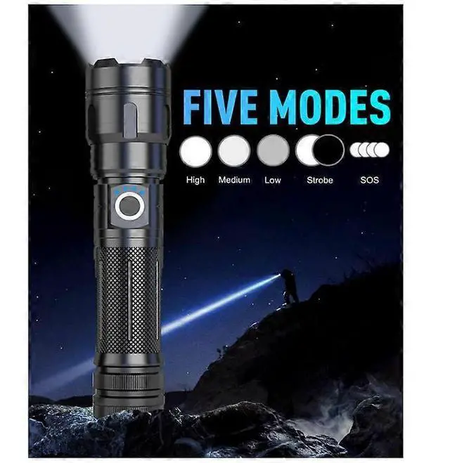 Alt view image 2 of 5 - Ecocleanpath 10000 Lumens Rechargeable LED Flashlight, 5 Modes Super Bright IPX5 Waterproof USB-C Tactical Torch (Black)