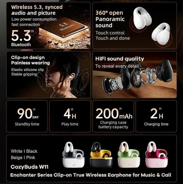 Alt view image 5 of 5 - White Bluetooth 5.3 Ear Clip Bone Conduction Headset - Open Ear Safe for Sports & Work