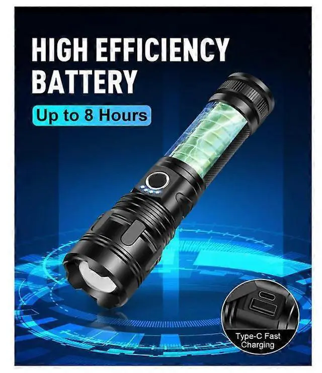 Alt view image 4 of 5 - Ecocleanpath 10000 Lumens Rechargeable LED Flashlight, 5 Modes Super Bright IPX5 Waterproof USB-C Tactical Torch (Black)