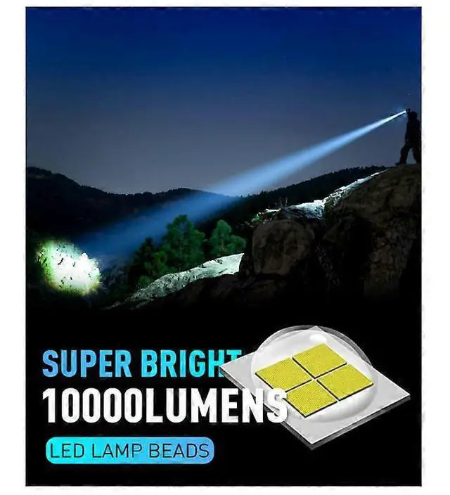 Alt view image 5 of 5 - Ecocleanpath 10000 Lumens Rechargeable LED Flashlight, 5 Modes Super Bright IPX5 Waterproof USB-C Tactical Torch (Black)