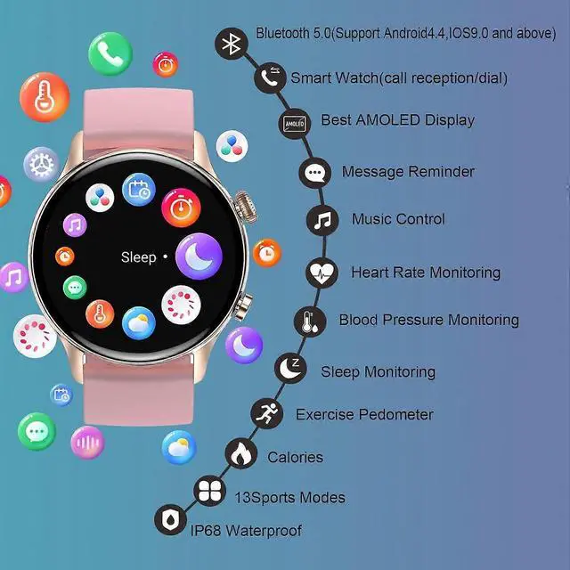 Alt view image 4 of 5 - Ecocleanpath Fitness Tracker Smart Watch with AMOLED Display, Heart Rate & Blood Oxygen Monitor, 13 Sports Modes, IP68 Waterproof