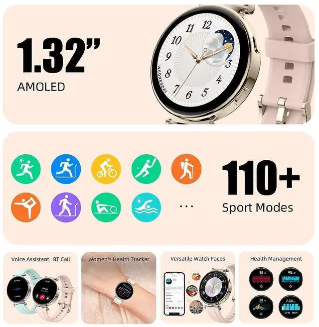 Alt view image 3 of 5 - Ecocleanpath 1.32" AMOLED Fitness Tracker with Bluetooth Calls, Heart Rate & Sleep Monitor, Waterproof Sport Watch