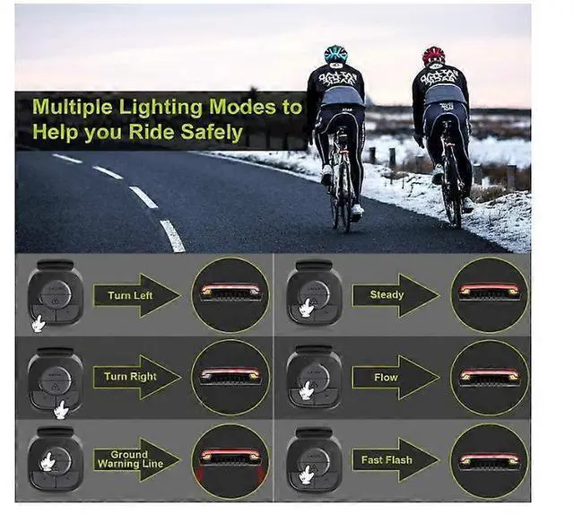 Alt view image 3 of 5 - EcocleanpathWireless Remote Bike Tail Light, USB Rechargeable, 6 Modes with Auto Brake & Turn Signals, Black