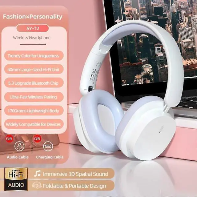 Alt view image 3 of 5 - Wireless Bluetooth Headphones with ENC Noise Cancelling, HiFi Stereo, Foldable, 20H Playtime (Blue)