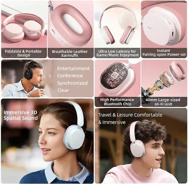Alt view image 4 of 5 - Wireless Bluetooth Headphones with ENC Noise Cancelling, HiFi Stereo, Foldable, 20H Playtime (Blue)