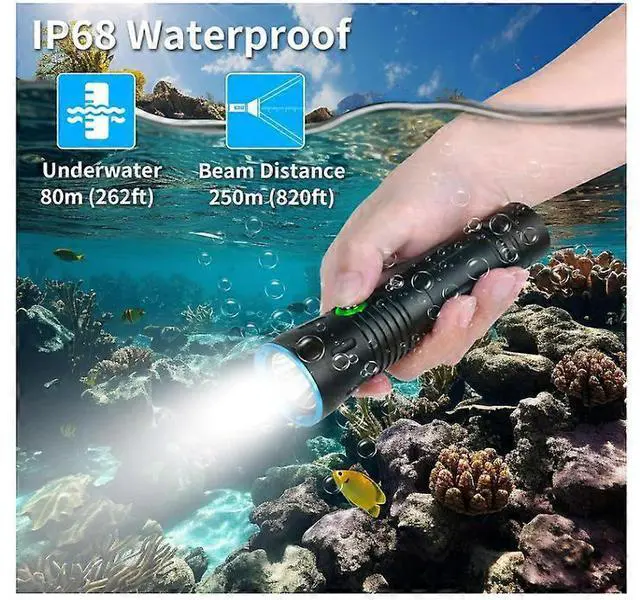 Alt view image 2 of 5 - Ecocleanpath 1500 Lumens Diving LED Flashlight, 150m IPX8 Waterproof Scuba Light with Rechargeable Battery (Black)