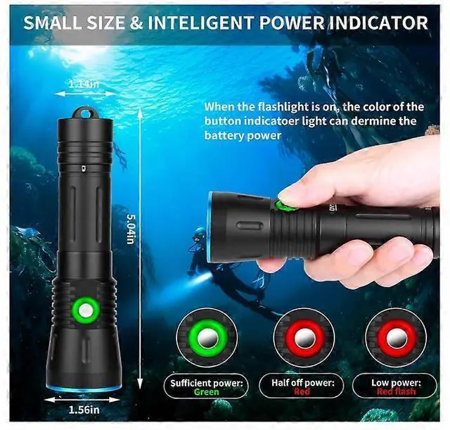 Alt view image 4 of 5 - Ecocleanpath 1500 Lumens Diving LED Flashlight, 150m IPX8 Waterproof Scuba Light with Rechargeable Battery (Black)