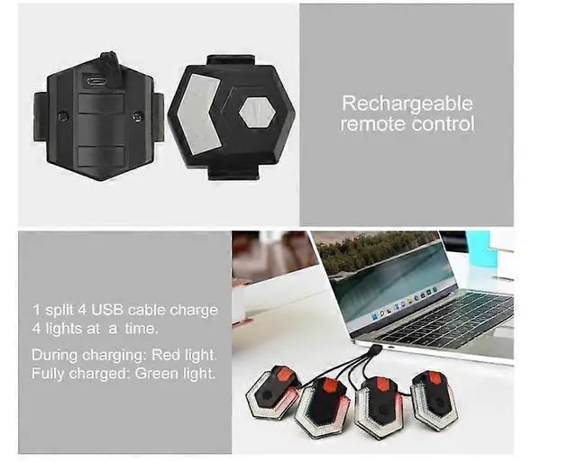 Alt view image 4 of 5 - EcocleanpathUSB Rechargeable Bike Turn Signals with Wireless Remote - Front & Rear IP65 Waterproof Tail Light (Black)