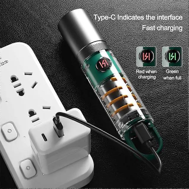 Alt view image 3 of 5 - Ecocleanpath LED Rechargeable Tactical Flashlight, 800 Lumens Zoomable 5 Modes with Dual Light Source & Hanger, 1800mAh (Green)