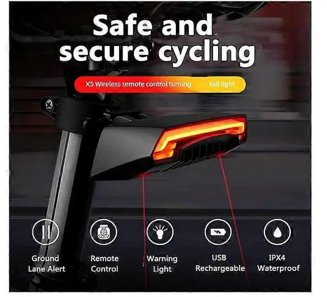Alt view image 2 of 5 - EcocleanpathWireless Remote Bike Tail Light, USB Rechargeable, 6 Modes with Auto Brake & Turn Signals, Black