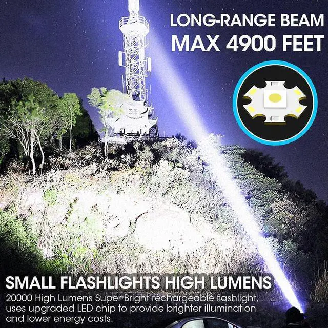 Alt view image 2 of 5 - Ecocleanpath 20000 Lumens Rechargeable LED Flashlight, 1500m Magnetic Zoomable Waterproof Light for Emergency & Outdoor