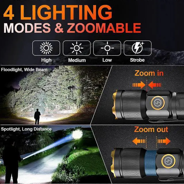 Alt view image 3 of 5 - Ecocleanpath Rechargeable LED Flashlight, 2000 Lumens Super Bright, 26H Runtime, 4 Modes & Magnetic Zoom, IPX6 Waterproof