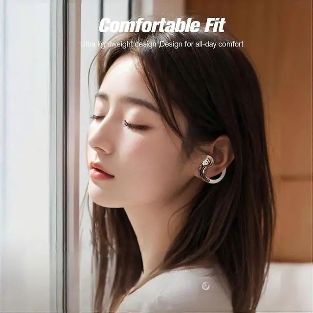 Alt view image 4 of 5 - Beige Earhook Earbuds TWS Bluetooth 5.4 for iPhone Android - Secure Fit & Sweatproof