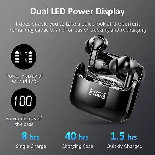 Alt view image 4 of 5 - i13 Wireless Earbuds, Bluetooth 5.3, 40H Playback, ENC Noise Cancelling, IP7 Waterproof (Black)