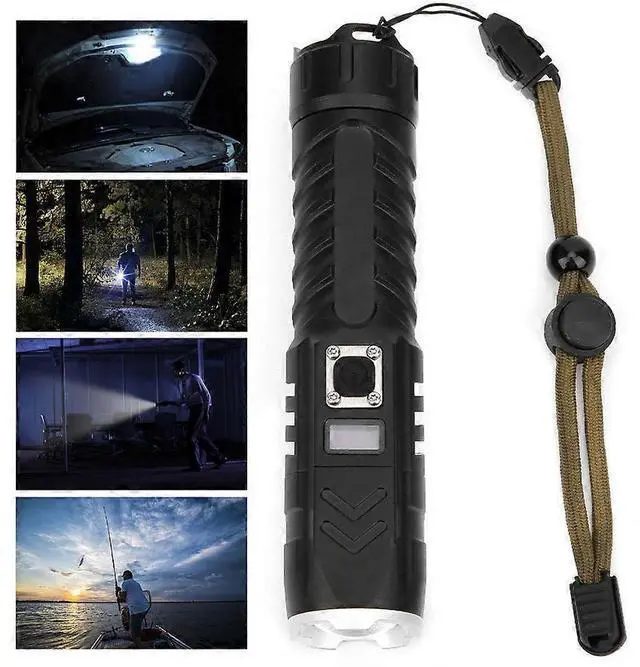 Alt view image 3 of 5 - Ecocleanpath Ultra Bright Zoomable USB Rechargeable Flashlight with OLED Display, IPX5 Waterproof for Outdoor Adventures (Black)