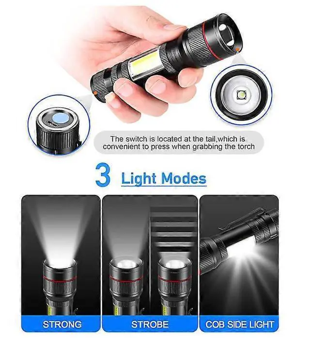 Alt view image 3 of 5 - Ecocleanpath 2000 Lumen USB Rechargeable Flashlight 2-Pack, Zoomable Tactical Light with 3 Modes for Camping & Emergencies (Black)