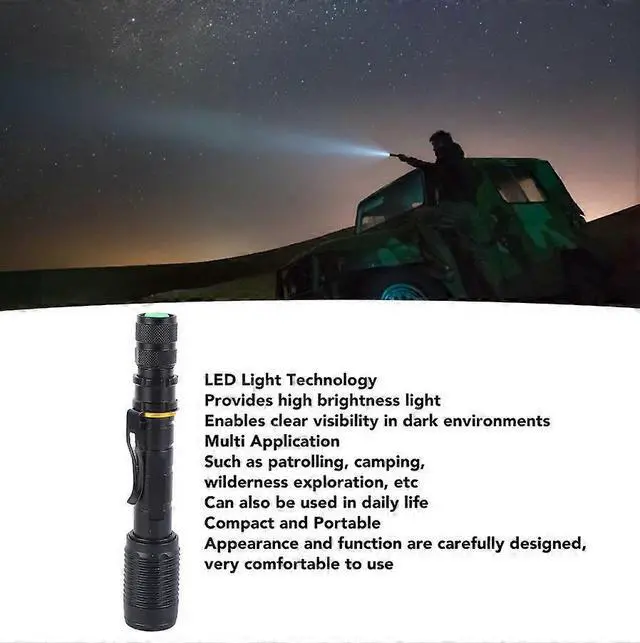 Alt view image 5 of 5 - Ecocleanpath Super Bright Zoomable LED Flashlight, Aluminum Alloy Handheld Light for Camping Hiking Exploration (Black)