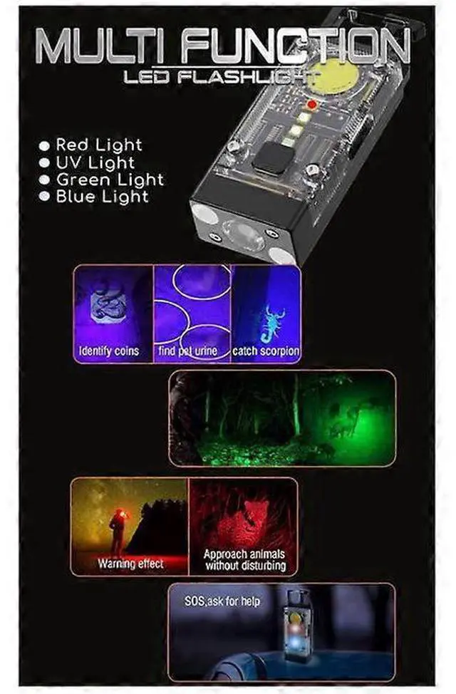 Alt view image 5 of 5 - Ecocleanpath 900 Lumen Solar Rechargeable Mini Flashlight, Magnetic EDC LED Light for Camping & Hiking - 2 Pack Black